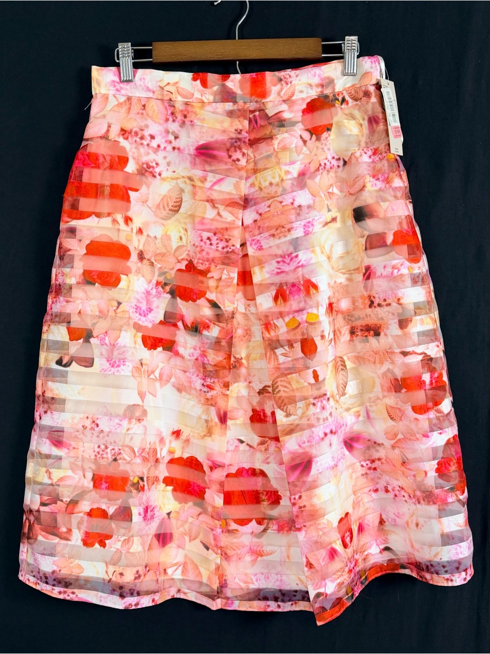Katherine Kelly Skirt Poppies & Peony Pink A-Line Lined Striped Coquette Preppy